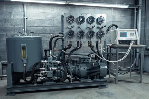 Hydraulic flow and pressure test rig for cone crusher packs