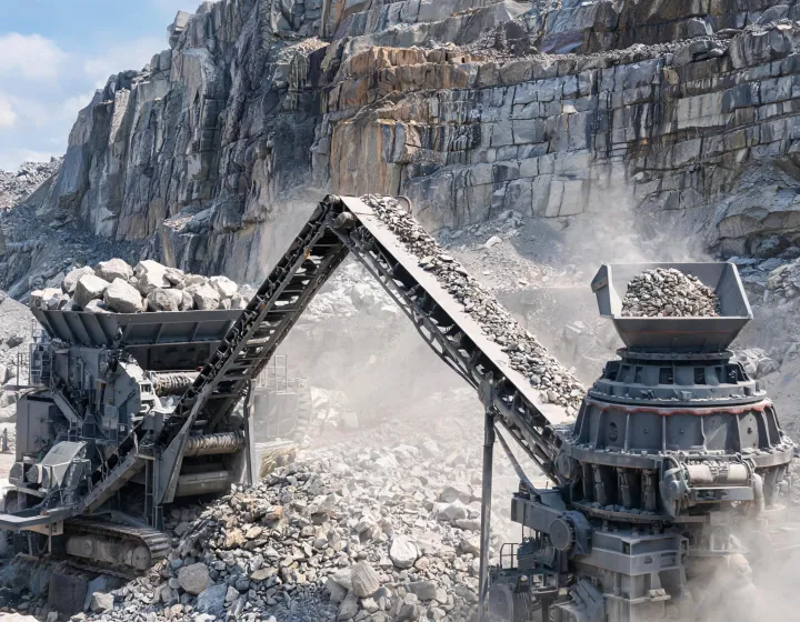 Sandvik jaw crusher feeding cone circuit at limestone quarry